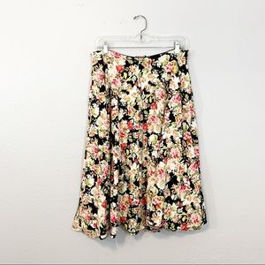 REFORMATION BEA Black Floral Midi Skirt Soft Swing